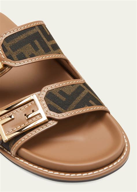 Fendi FF Jacquard Dual Buckle Slide Sandals .